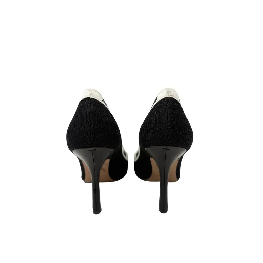 Dior J’Adior Logo Ribbon Black Canvas Slip On Pointed Toe Pumps Size 38